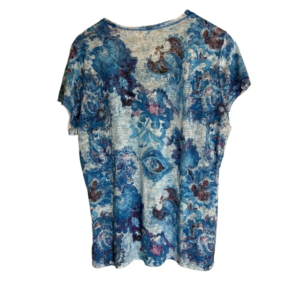 The Northface Blue Gray Floral V Neck Women's Top sz XL - Picture 3 of 11
